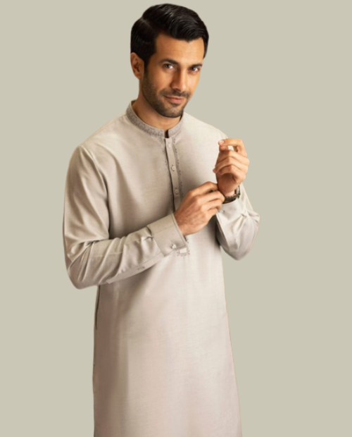 3 Piece - Embroidered Cotton Jacquard Suit